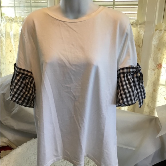 A.moon White Cotton plaid trim shirt - Picture 1 of 5